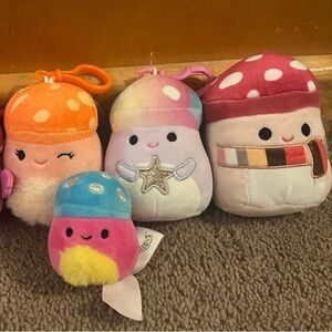 ☎️ Squishmallows Mushroom BUNDLE Alba Madhi Keychain Clip Malcom 4” Micromallow